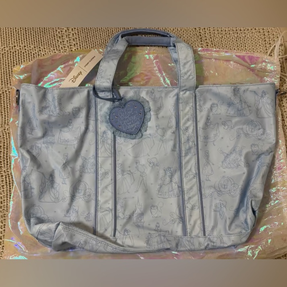 Light Blue Princess Sketch Tote Bag with Heart Charm